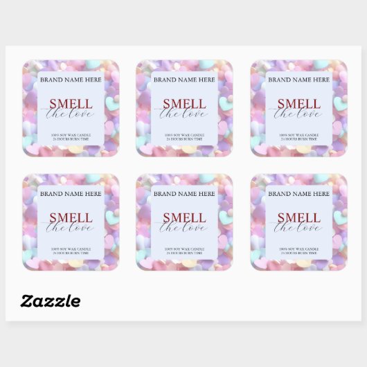 Soft Pastel Love Candle Label for Valentine’s Gift スクエアシール (シート)