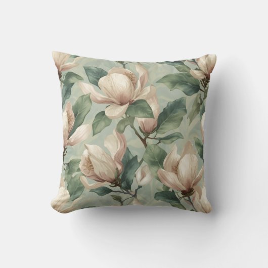 Soft Pastel Magnolia Floral Design クッション (正面)
