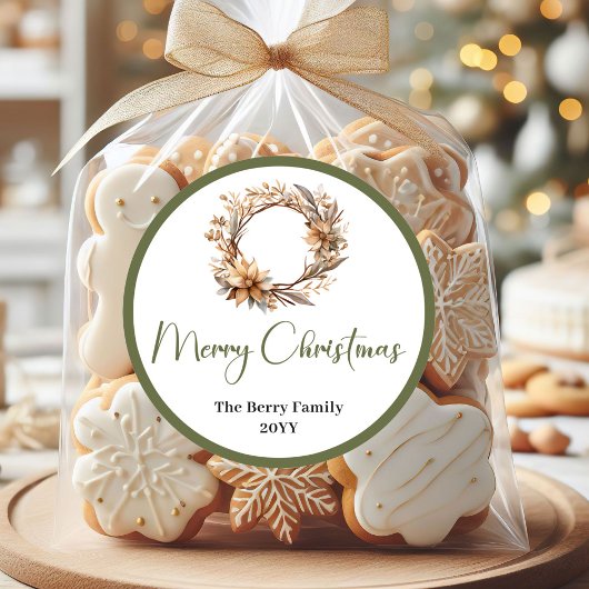 Soft Pastel Neutral Christmas Name Stickers ラウンドシール