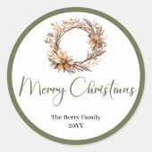 Soft Pastel Neutral Christmas Name Stickers ラウンドシール (正面)