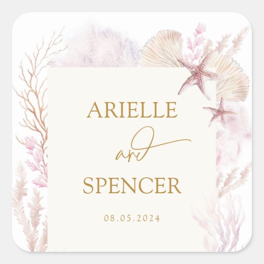 Soft Pastel Ocean Under the Sea Wedding Favors スクエアシール (正面)