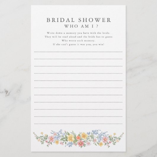 Soft Pastel Ornate Bridal Shower Who Am I Game (正面)