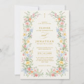 Soft Pastel Ornate Spring All in One Gold Wedding 招待状 (正面)