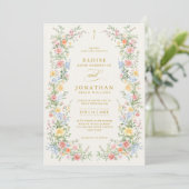 Soft Pastel Ornate Spring All in One Gold Wedding 招待状 (スタンド正面)