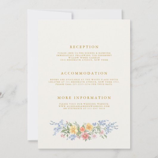 Soft Pastel Ornate Spring All in One Gold Wedding 招待状 (裏面)