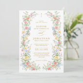 Soft Pastel Ornate Spring All in One Gold Wedding 招待状 (スタンド正面)