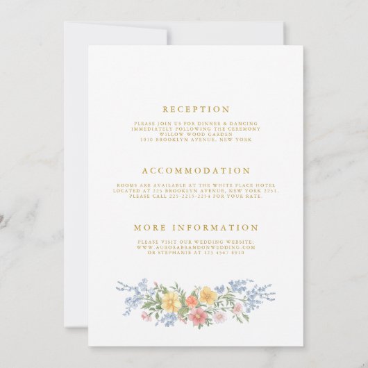 Soft Pastel Ornate Spring All in One Gold Wedding 招待状 (裏面)