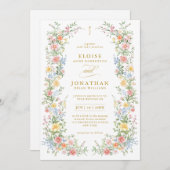 Soft Pastel Ornate Spring All in One Gold Wedding 招待状 (正面/裏面)