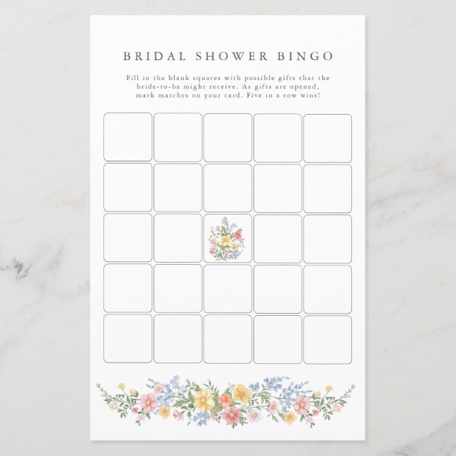 Soft Pastel Ornate Spring Bridal Shower Bingo Game (正面)
