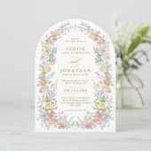 Soft Pastel Ornate Spring Floral Arch Gold Wedding 招待状 (スタンド正面)