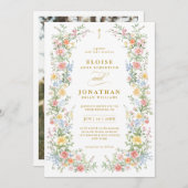 Soft Pastel Ornate Spring Floral Photo Wedding 招待状 (正面/裏面)