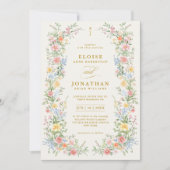 Soft Pastel Ornate Spring Floral QR Code Wedding 招待状 (正面)