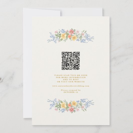 Soft Pastel Ornate Spring Floral QR Code Wedding 招待状 (裏面)