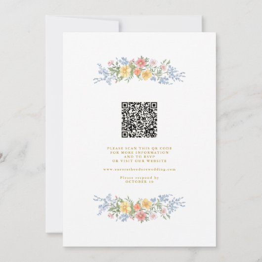 Soft Pastel Ornate Spring Floral QR Code Wedding 招待状 (裏面)