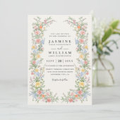 Soft Pastel Ornate Spring Floral QR Code Wedding 招待状 (スタンド正面)