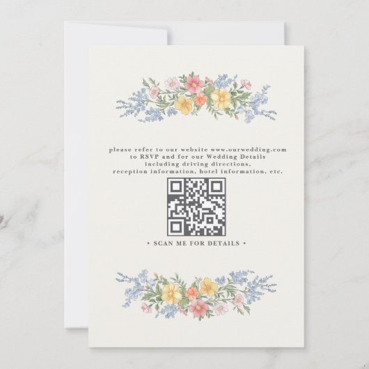 Soft Pastel Ornate Spring Floral QR Code Wedding 招待状 (裏面)
