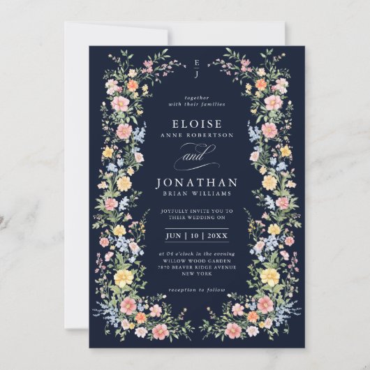 Soft Pastel Ornate Spring Floral QR Code Wedding   招待状 (正面)