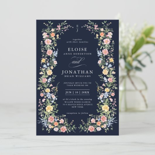 Soft Pastel Ornate Spring Floral QR Code Wedding   招待状 (スタンド正面)