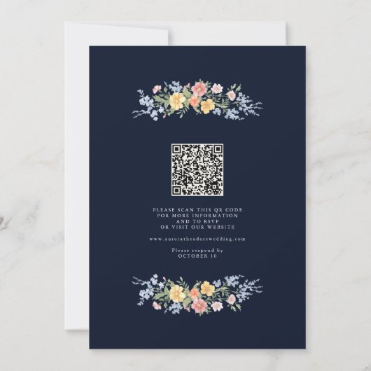 Soft Pastel Ornate Spring Floral QR Code Wedding   招待状 (裏面)