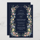 Soft Pastel Ornate Spring Floral QR Code Wedding   招待状 (正面/裏面)