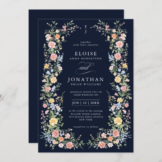 Soft Pastel Ornate Spring Floral QR Code Wedding   招待状 (正面/裏面)