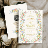 Soft Pastel Ornate Spring Floral QR Code Wedding 招待状
