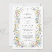 Soft Pastel Ornate Spring Floral QR Code Wedding 招待状 (正面)