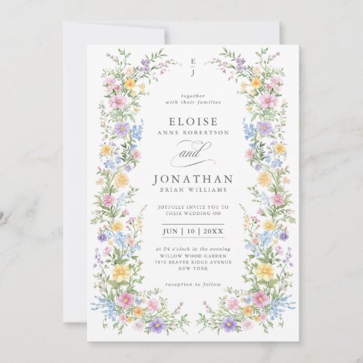 Soft Pastel Ornate Spring Floral QR Code Wedding 招待状 (正面)