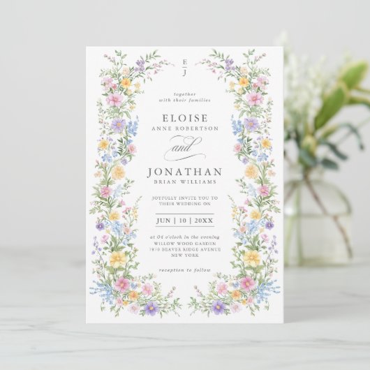 Soft Pastel Ornate Spring Floral QR Code Wedding 招待状 (スタンド正面)