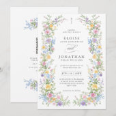 Soft Pastel Ornate Spring Floral QR Code Wedding 招待状 (正面/裏面)