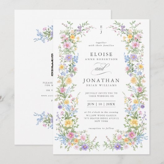 Soft Pastel Ornate Spring Floral QR Code Wedding 招待状 (正面/裏面)