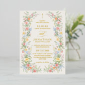Soft Pastel Ornate Spring Floral QR Code Wedding  箔招待状 (立ち正面)