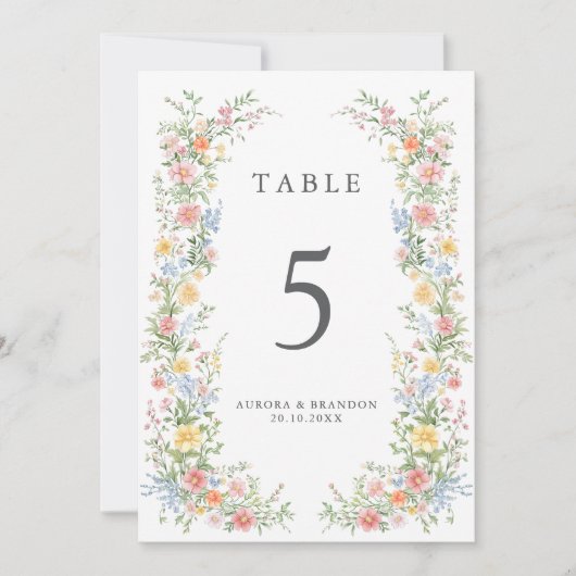 Soft Pastel Ornate Spring Floral Table Number Card 招待状 (正面)