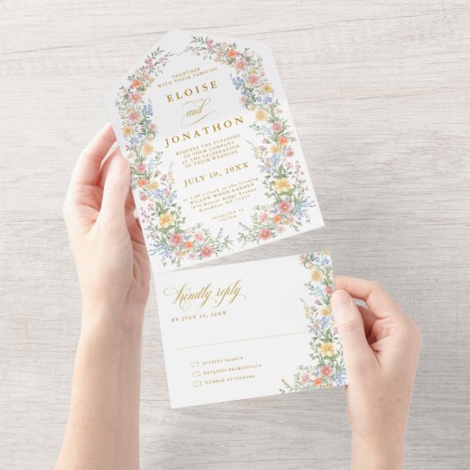 Soft Pastel Ornate Spring Garden Floral Wedding オールインワン招待状 (貼ってはがせる)