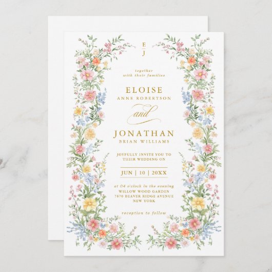 Soft Pastel Ornate Spring Garden Floral Wedding    招待状 (正面/裏面)