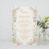 Soft Pastel Ornate Spring Garden Gold Wedding Menu (スタンド正面)