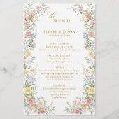 Soft Pastel Ornate Spring Garden Gold Wedding Menu (正面)