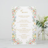 Soft Pastel Ornate Spring Garden Gold Wedding Menu (スタンド正面)