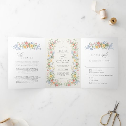 Soft Pastel Ornate Spring Garden Wedding invite 三つ折りプログラム (内部)