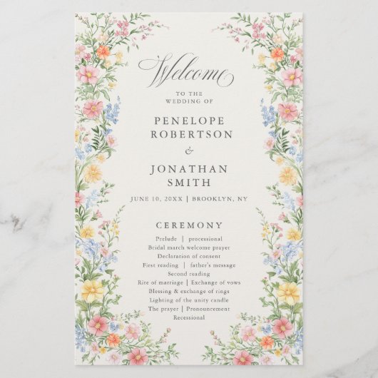 Soft Pastel Ornate Spring Garden  Wedding Program  (正面)