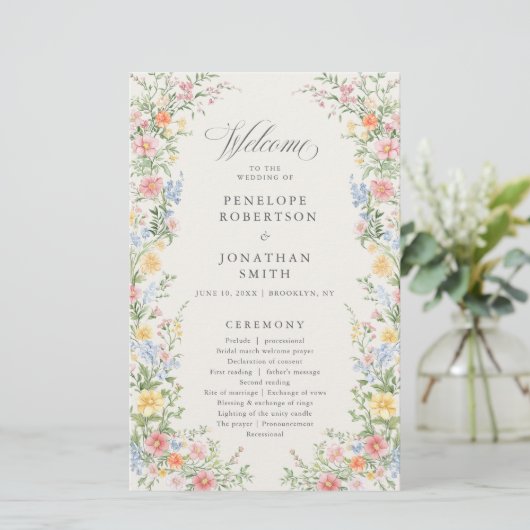 Soft Pastel Ornate Spring Garden Wedding Program (スタンド正面)