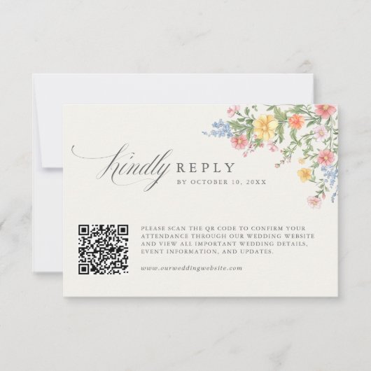 Soft Pastel Ornate Spring Garden Wedding QR Code 出欠カード (正面)