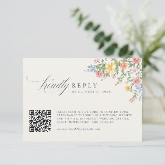 Soft Pastel Ornate Spring Garden Wedding QR Code 出欠カード (スタンド正面)