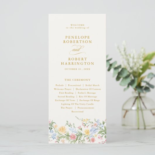 Soft Pastel Ornate Spring Gold Floral Wedding プログラム (スタンド正面)