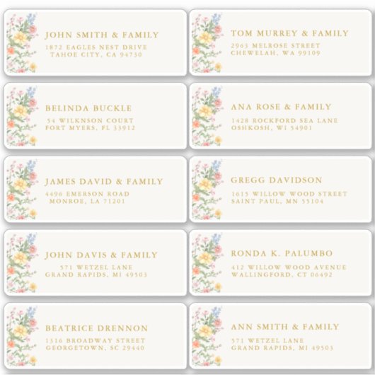 Soft Pastel Ornate Spring Gold Guest Name Address シール (正面)