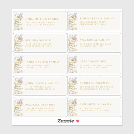 Soft Pastel Ornate Spring Gold Guest Name Address シール (シート)