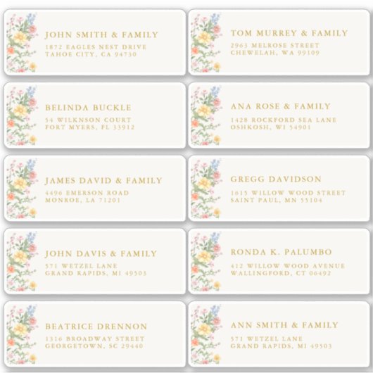 Soft Pastel Ornate Spring Gold Guest Name Address シール (正面)