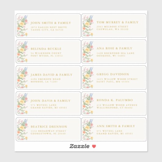 Soft Pastel Ornate Spring Gold Guest Name Address シール (シート)