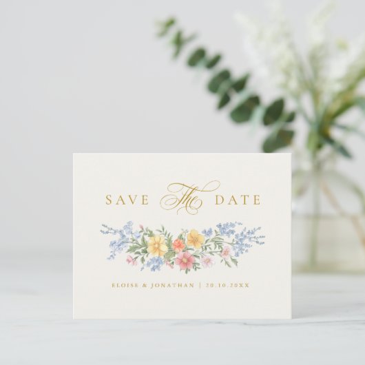 Soft Pastel Ornate Spring Gold Save the Date ポストカード (スタンド正面)