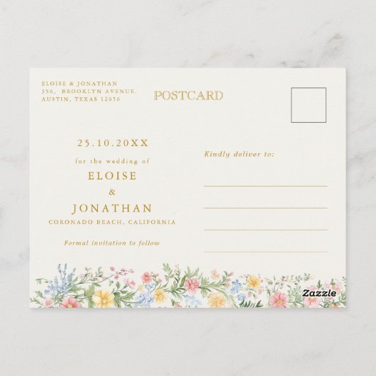 Soft Pastel Ornate Spring Gold Save the Date ポストカード (裏面)